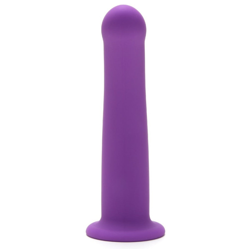 Me You Us 7-inch curved silicone dildo in soft pink with realistic detailing and flexible design.