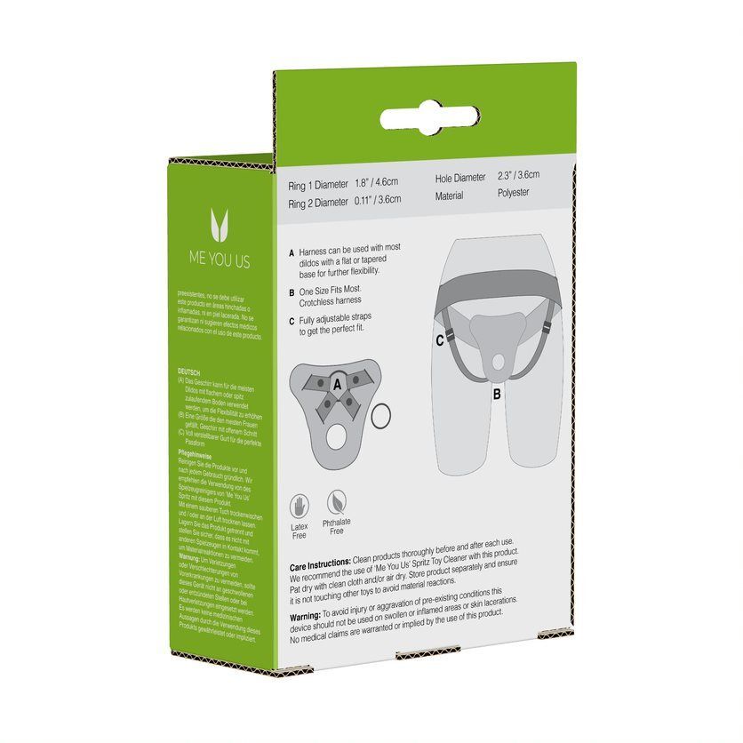 Adjustable black harness by Me You Us, featuring a sleek design and durable materials for comfort and support.