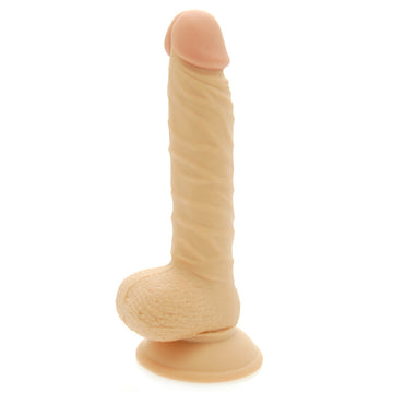 Realistic 8-inch dong with pouch by NMC Ltd, showcasing lifelike texture and detailed design.