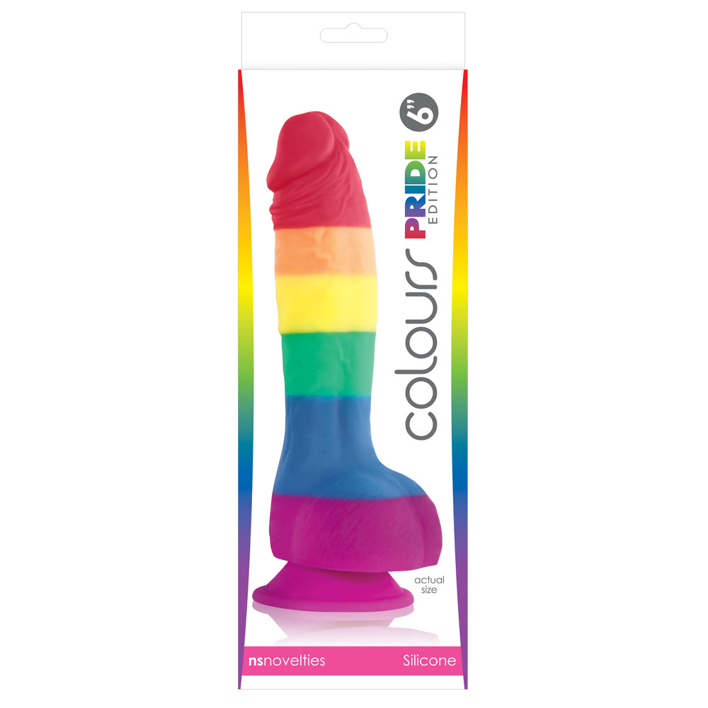 NS Novelties Colours Pride Edition silicone dildo with realistic design and balls in vibrant colors.