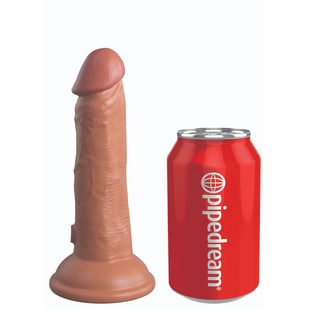 PipeDream King Cock Elite 6-inch dual density vibrating dildo in flesh brown with realistic detailing and textured surface.