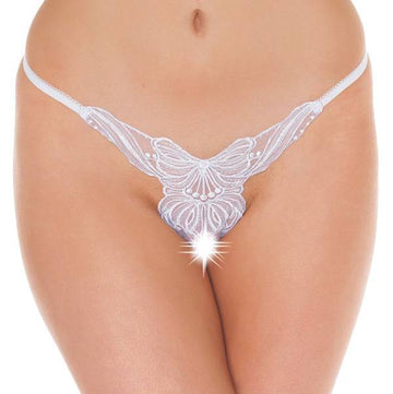White Rimba G-string with delicate lace detailing and adjustable sides, showcasing a feminine and elegant design.