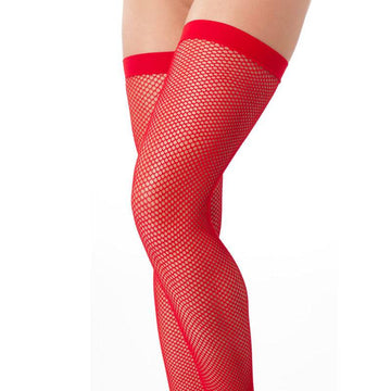 Rimba red fishnet stockings with a stylish pattern, perfect for adding a touch of allure to any outfit.