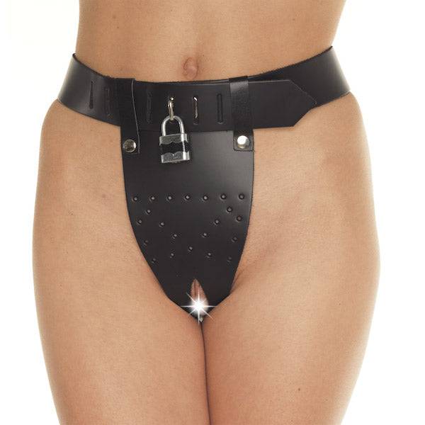 Rimba leather chastity brief with adjustable straps and sleek design, showcasing quality craftsmanship and comfort.