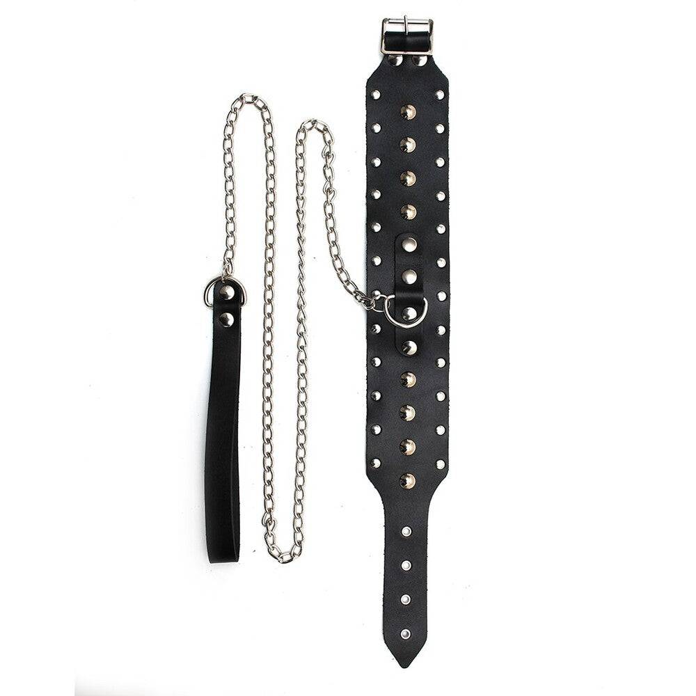 Rimba leather collar and chain set featuring a sleek design and durable materials, perfect for stylish pet accessories.