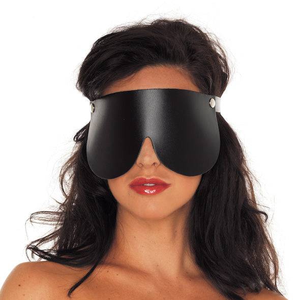 Rimba leather blindfold with soft texture and adjustable strap for a comfortable fit.