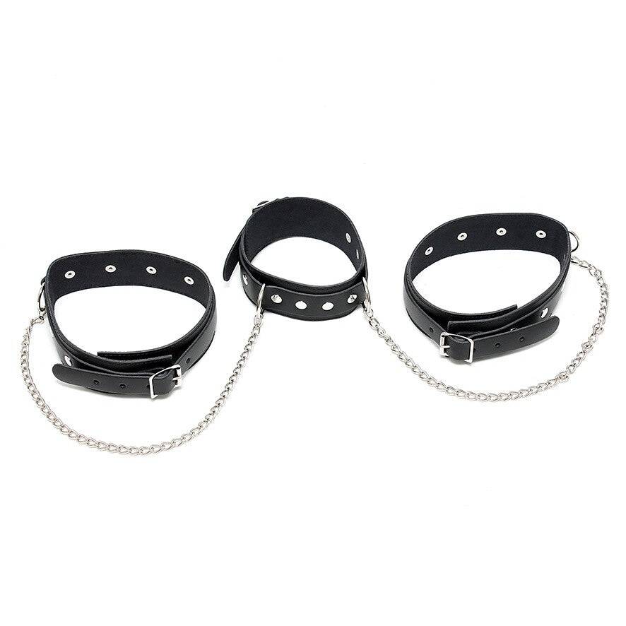 Rimba leather collar and leash set showcasing sleek black design and sturdy hardware for pets.