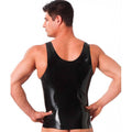 Black rubber vest by Rimba, featuring a sleek design and adjustable straps, perfect for alternative fashion styles.