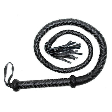 Black long Arabic whip by Rimba, featuring a textured handle and sleek, flexible design for dynamic use.