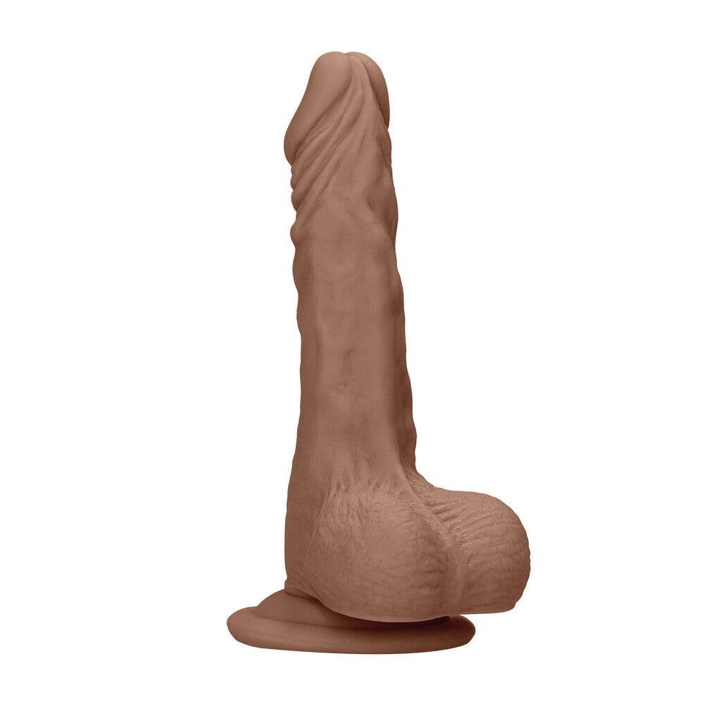 RealRock 7-inch dong with testicles in a realistic meat brown color by Shots Toys, showcasing lifelike details.