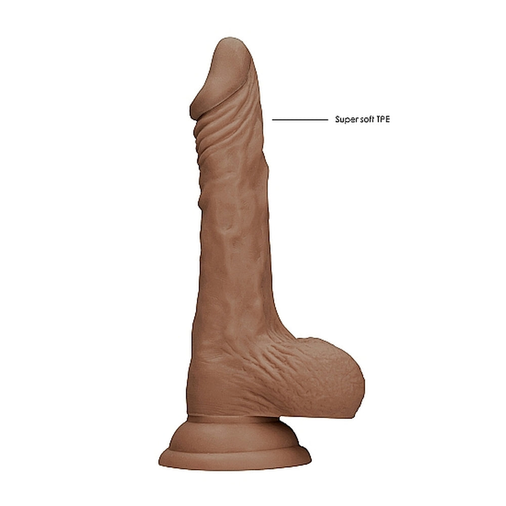 RealRock 7-inch dong with testicles in a realistic meat-brown color by Shots Toys, showcasing detailed texture and design.