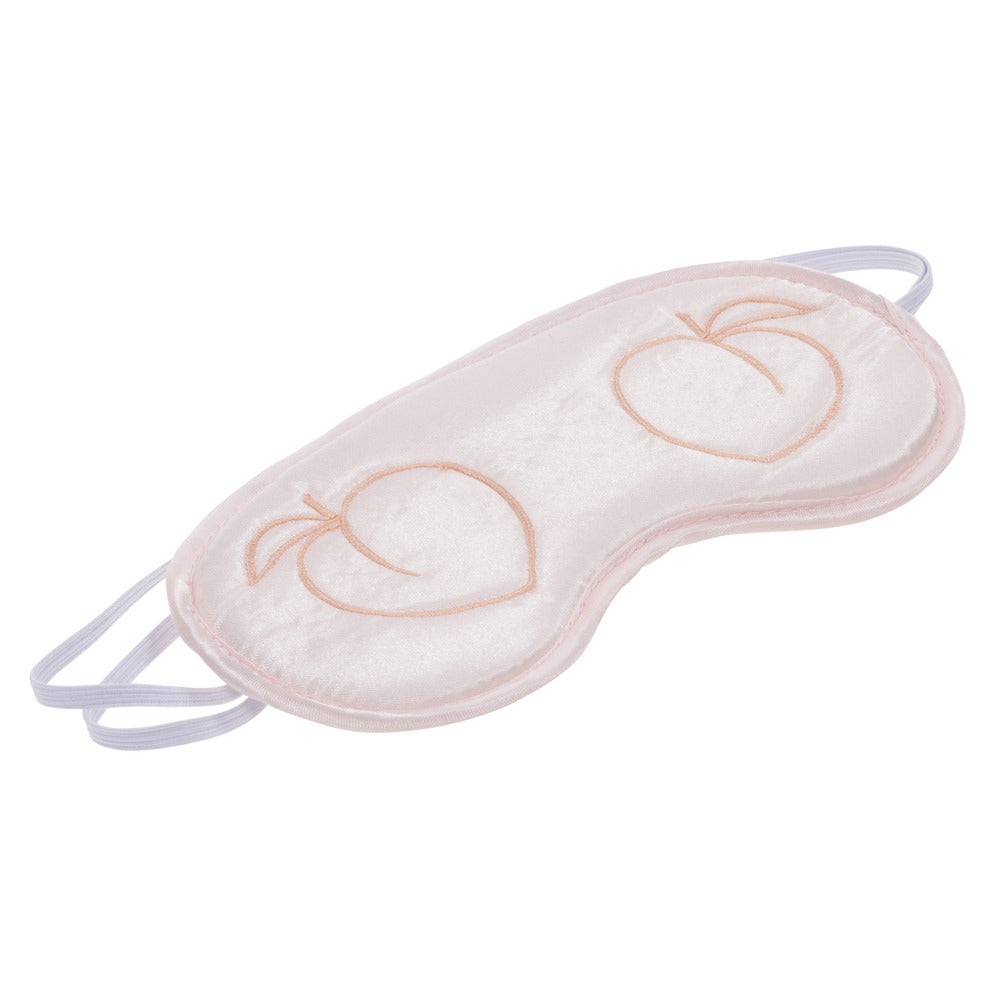 Sportsheets Sex and Mischief satin eye mask in black, featuring a smooth texture and adjustable fit for comfort.