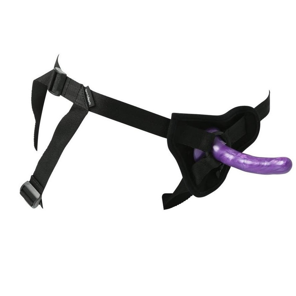 SportSheets New Cummers Strap On Dildo Kit featuring a harness and realistic dildo for versatile adult play.