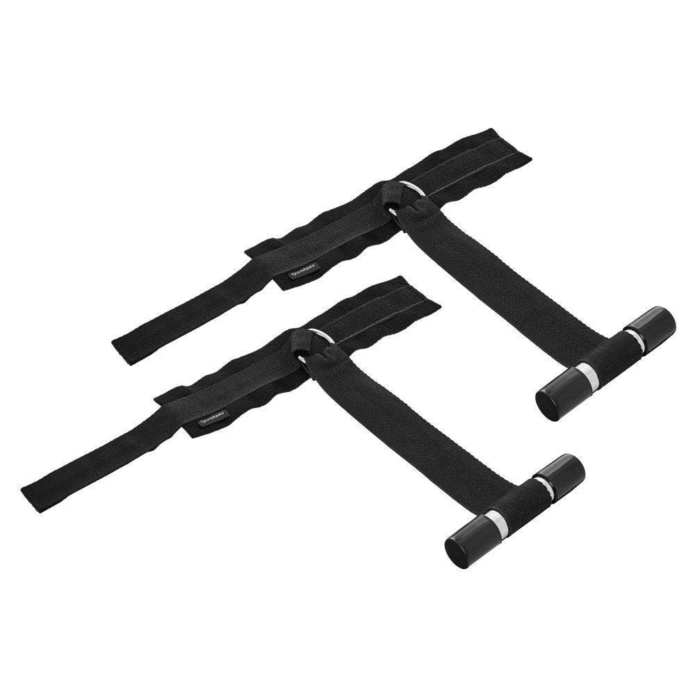 Sportsheets door stop cuffs in black, featuring adjustable straps and soft padding for enhanced comfort during use.