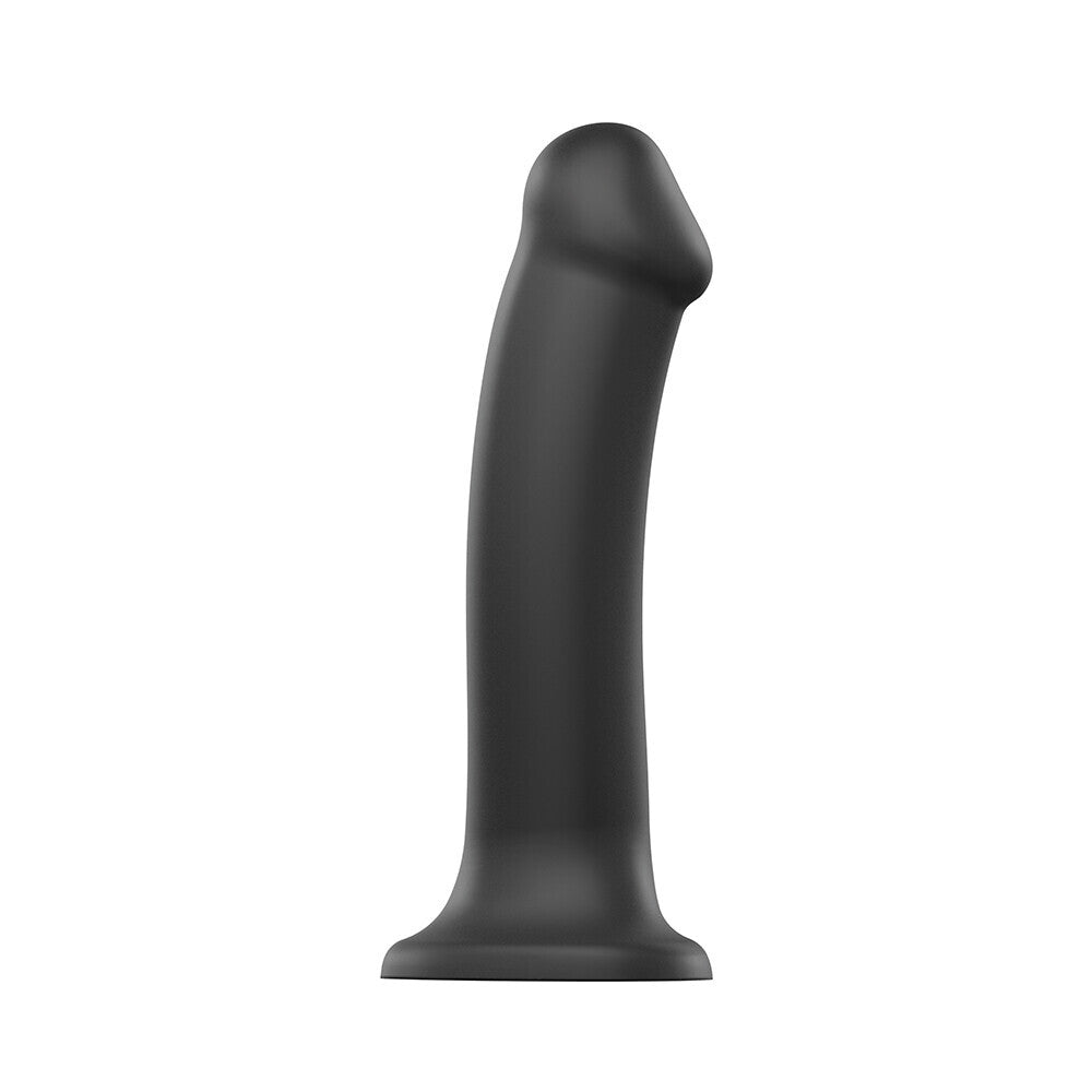 Strap On Me silicone dual density flexible black XL dildo with realistic texture and design.