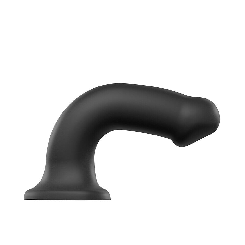Strap On Me silicone dual density flexible black XL dildo with realistic texture and design.