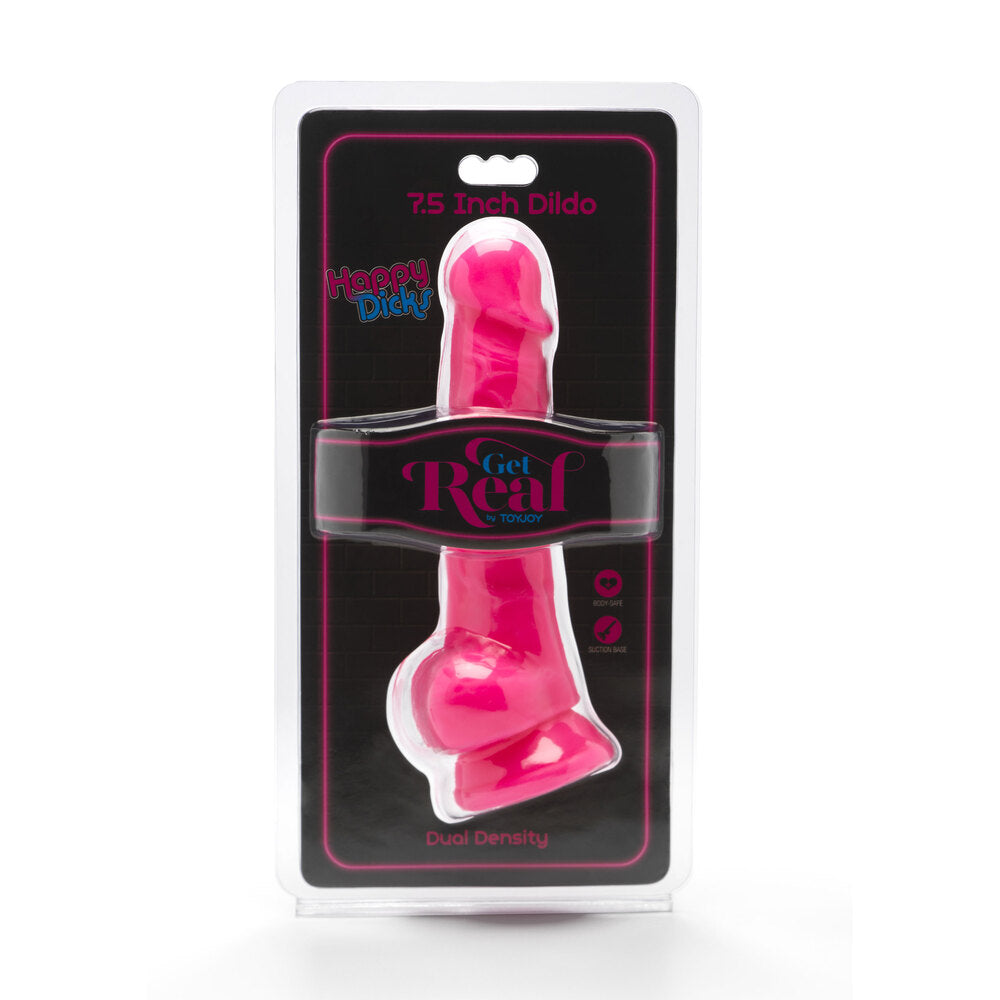ToyJoy Happy Dicks 7.5-inch dildo with balls, featuring a realistic design and smooth surface for enhanced pleasure.