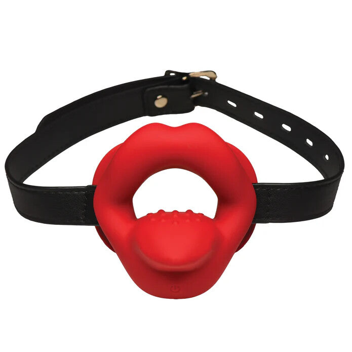 Master Series Vibrerande Sissy Mouth Gag by XR Brands, featuring a sleek design with adjustable straps and a soft gag.