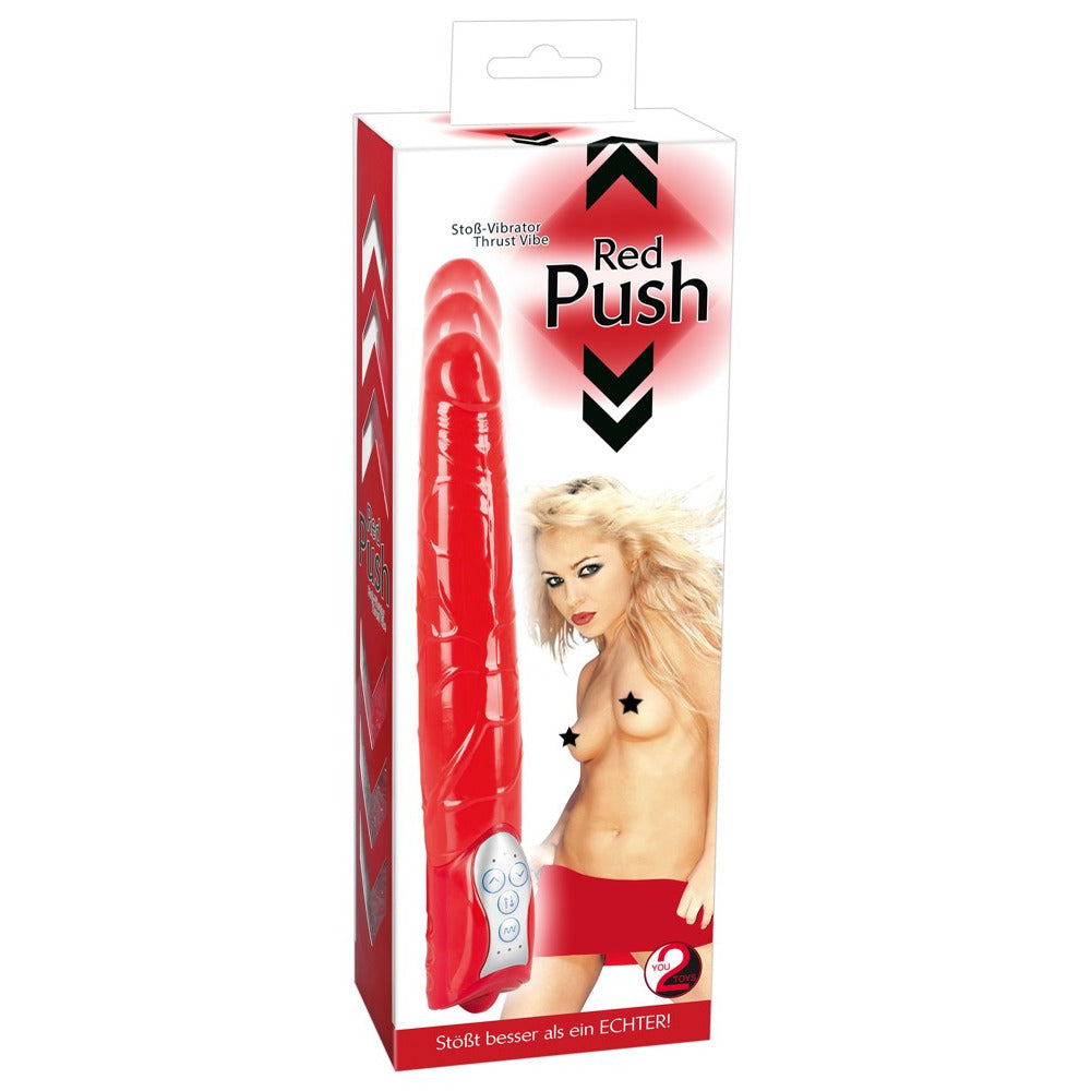 Röd Push Standard Vibrator by You2Toys, featuring a sleek design and ergonomic shape for enhanced pleasure.