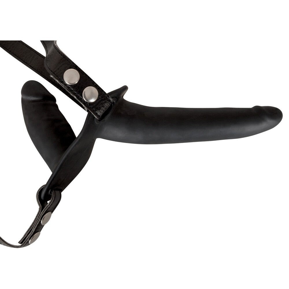 Svart dubbel dildo strap-on from You2Toys featuring dual ends and a smooth texture for enhanced pleasure.