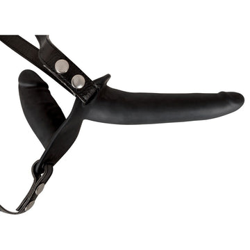 Svart dubbel dildo strap-on from You2Toys featuring dual ends and a smooth texture for enhanced pleasure.