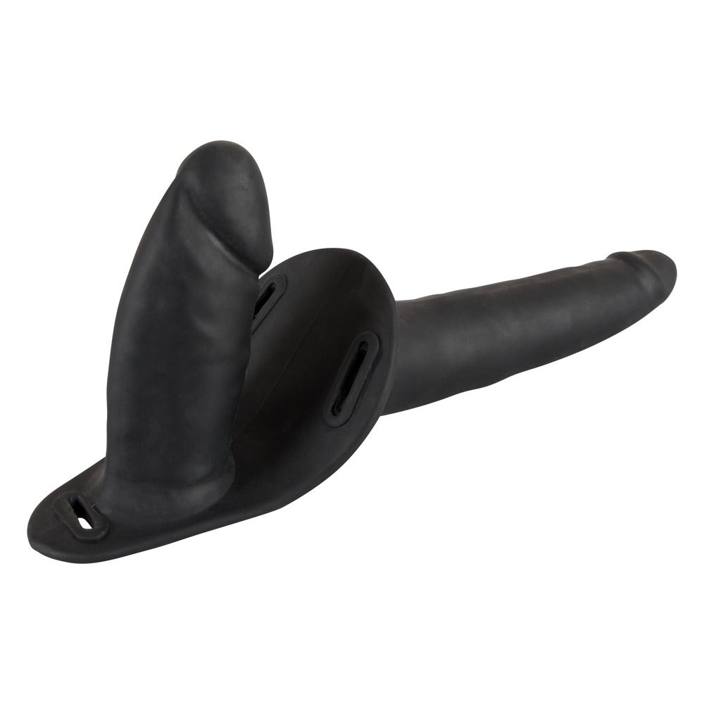 Svart dubbel dildo strap-on from You2Toys featuring dual ends and a smooth texture for enhanced pleasure.
